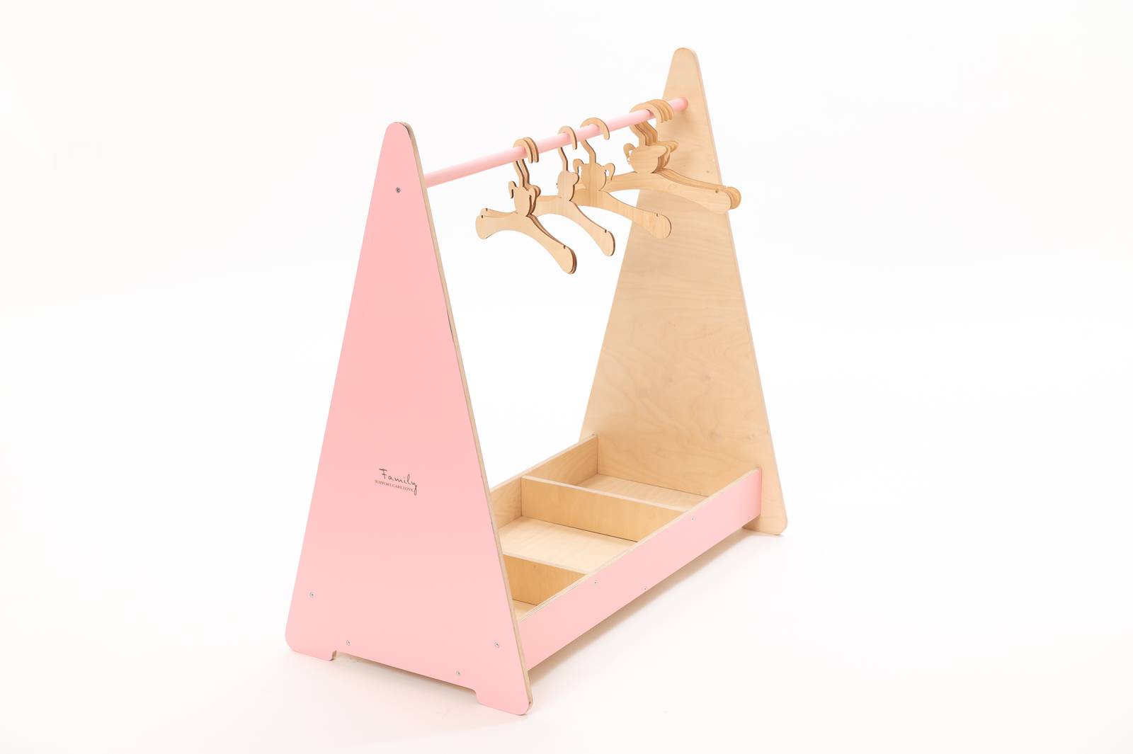 Kleiderständer für Babyzimmer & Kinderzimmer inkl. Kleiderbügel aus Holz pink -