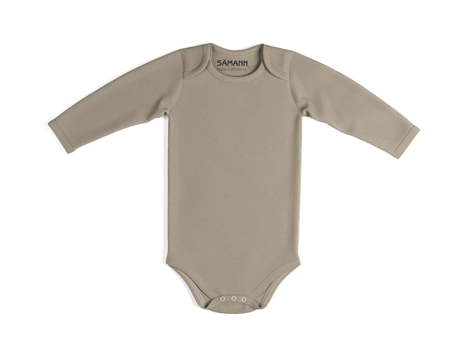 Baby Body aus 100% Bio-Baumwolle mit Schlupf-Ausschnitt langarm nicht gerippt 9-12 M Simply Taupe