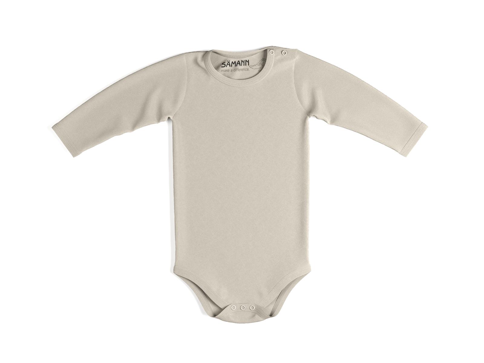 Baby Body aus 100% Bio-Baumwolle mit Druckknopf langarm gerippt 3-6 M Oat Milk