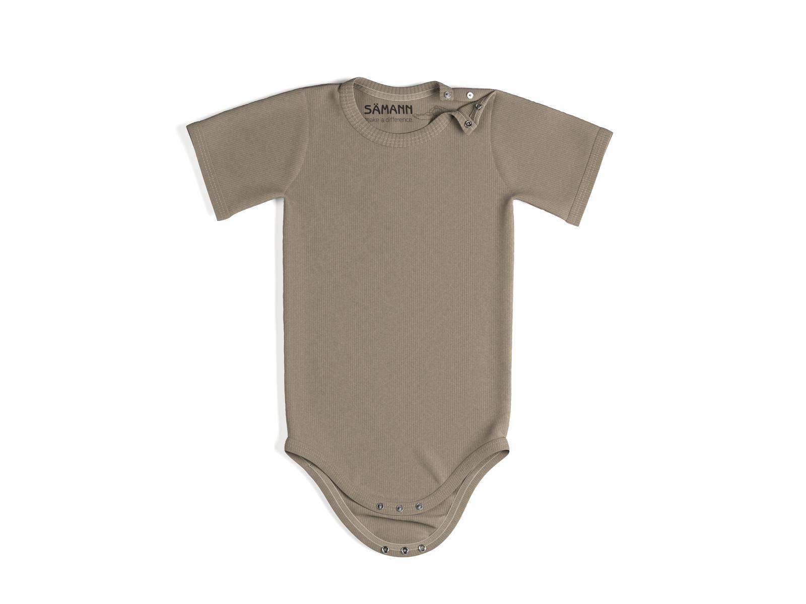 Baby Body aus 100% Bio-Baumwolle mit Druckknopf kurzarm gerippt 6-9 M Simply Taupe