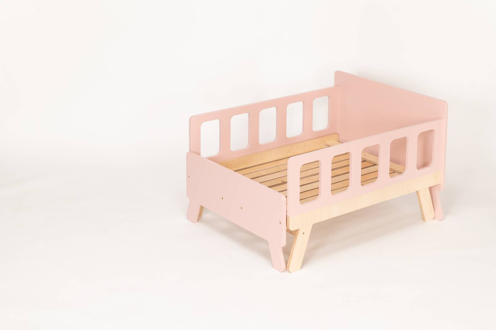 Mitwachsendes Babybett 90x80 - 80x120 cm mit Matratze - umbaubar zum Juniorbett & Sofa Pink - Sämann 