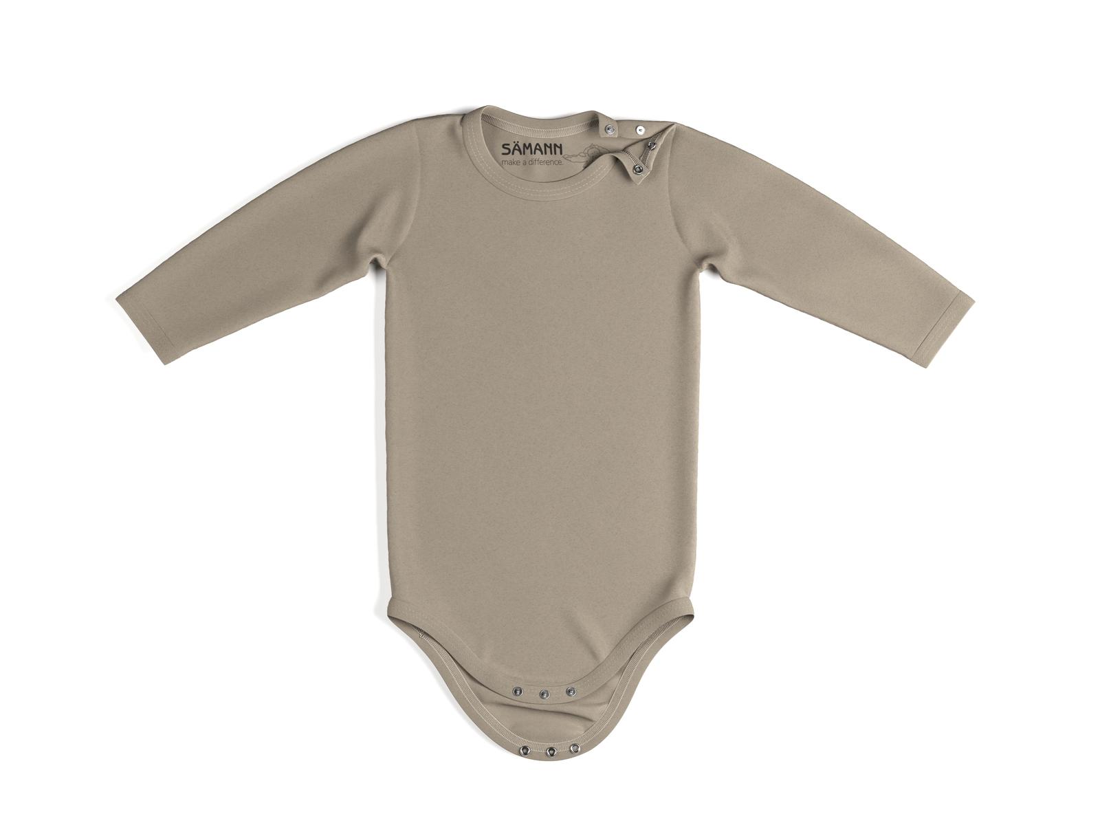 Baby Body aus 100% Bio-Baumwolle mit Druckknopf langarm nicht gerippt 6-9 M Simply Taupe