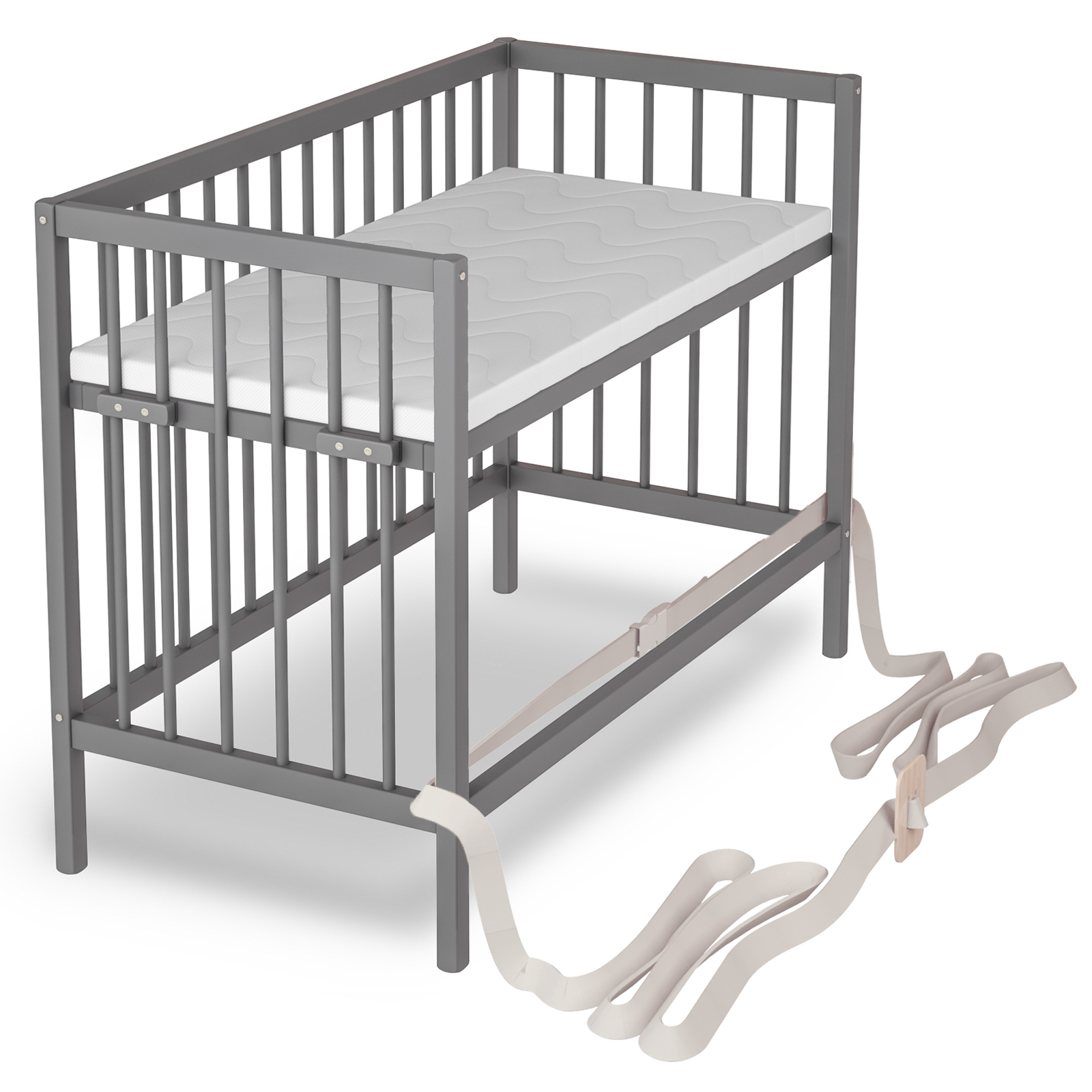 Baby Beistellbett Dreamy 60x120 cm mit Matratze, grau 4 in 1 ohne Umbauseite -