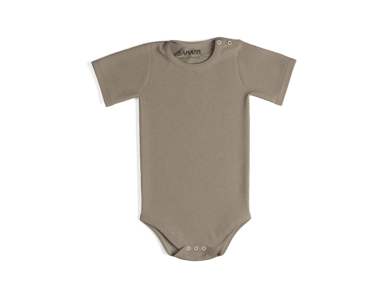 Baby Body aus 100% Bio-Baumwolle mit Druckknopf kurzarm gerippt 6-9 M Simply Taupe