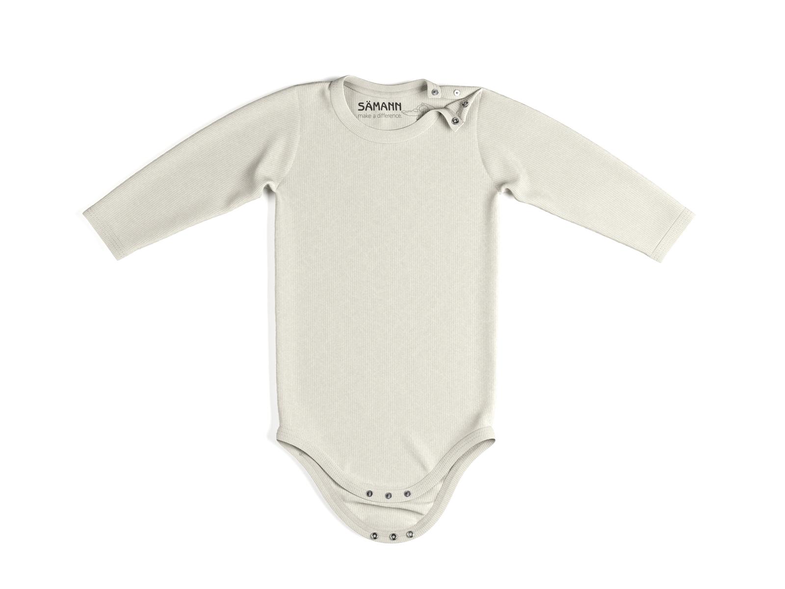 Baby Body aus 100% Bio-Baumwolle mit Druckknopf langarm gerippt 3-6 M Coconut Milk