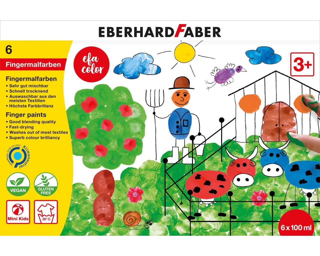Eberhard Faber EFA Color Fingerfarben 100 ml, Packung mit 6 Farbtöpfchen