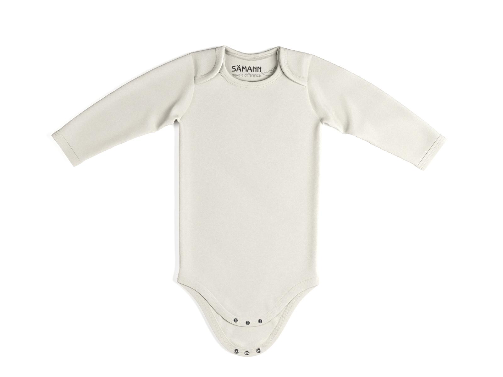 Baby Body aus 100% Bio-Baumwolle mit Schlupf-Ausschnitt langarm nicht gerippt 0-3 M Coconut Milk