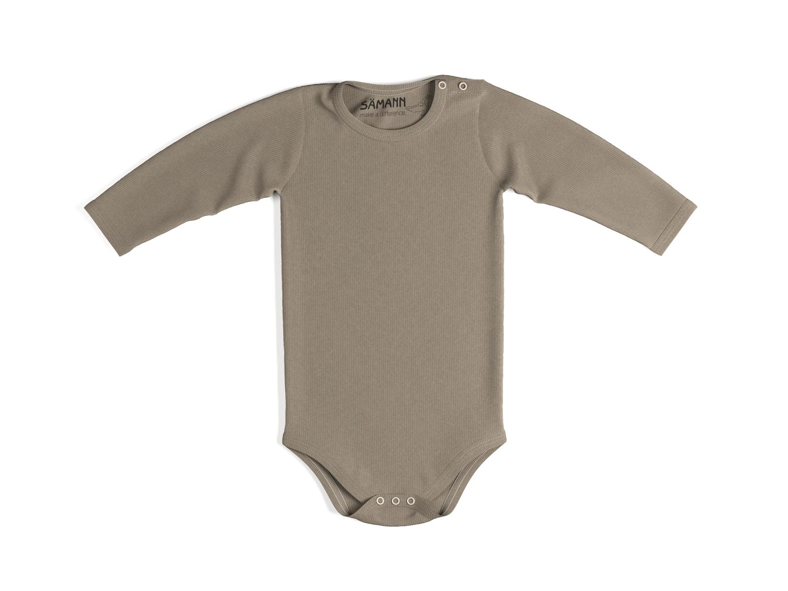 Baby Body aus 100% Bio-Baumwolle mit Druckknopf langarm gerippt 3-6 M Simply Taupe
