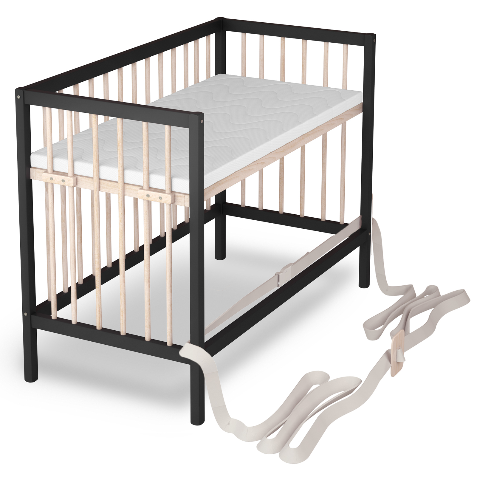 Baby Beistellbett Dreamy 60x120 cm mit Matratze, schwarz/natur 4 in 1 ohne Umbauseite -