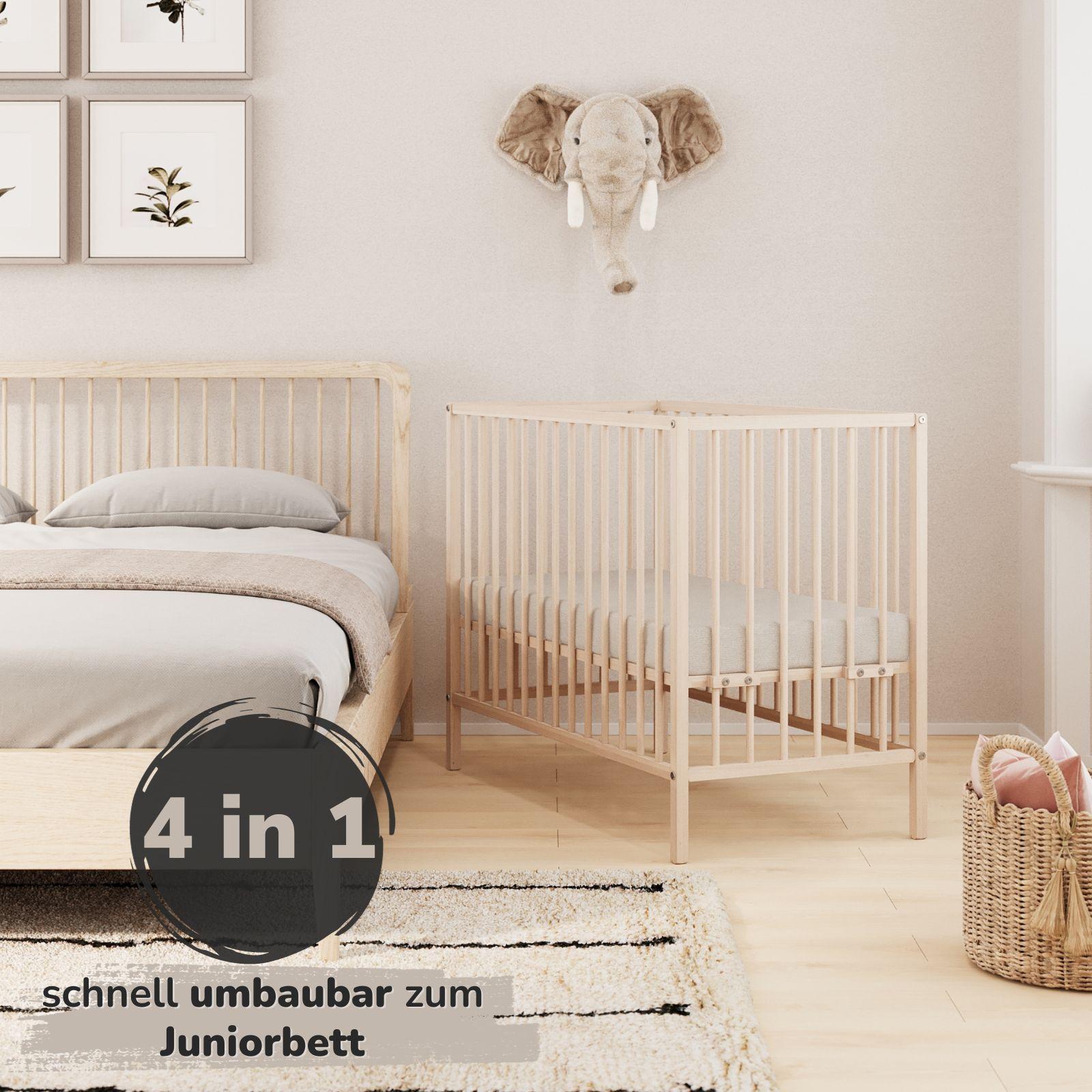 Baby Beistellbett Dreamy 60x120 cm mit Matratze, grau/natur 4 in 1 ohne Umbauseite -